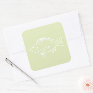 Black Bream in White on Pastel Green Square Sticker