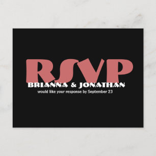 Black & Brick Pink RSVP Wedding Response Postcard