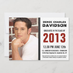 Black Brick Red Simple Mod Photo Graduation Invitation