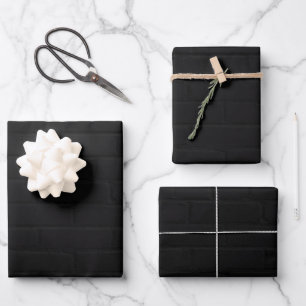 Black Brick Wall Print Wrapping Paper Sheet