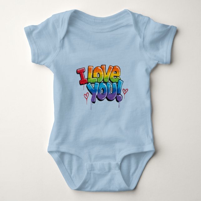 Black Brick Wall with Graffiti “I Love You!” Baby Bodysuit (Front)