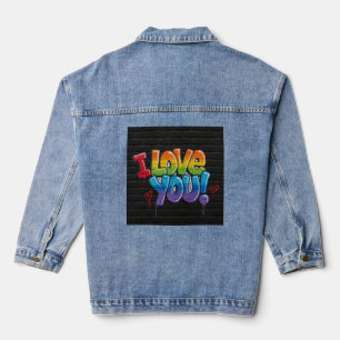 Black Brick Wall with Graffiti “I Love You!” Denim Jacket