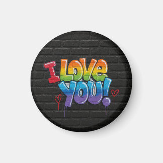Black Brick Wall with Graffiti “I Love You!” Magnet