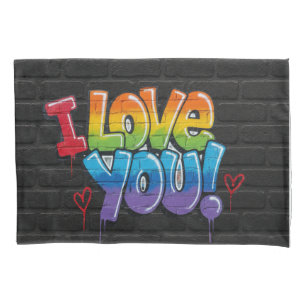 Black Brick Wall with Graffiti “I Love You!” Pillowcase