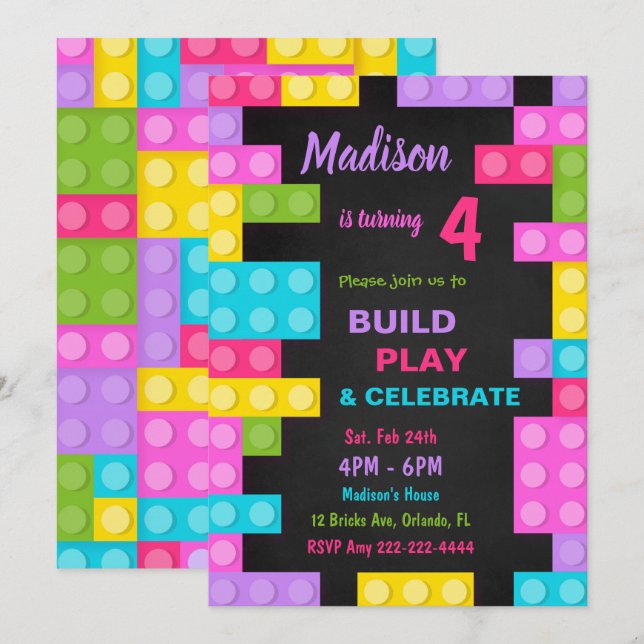 Black Bricks Birthday Invitation (Front/Back)