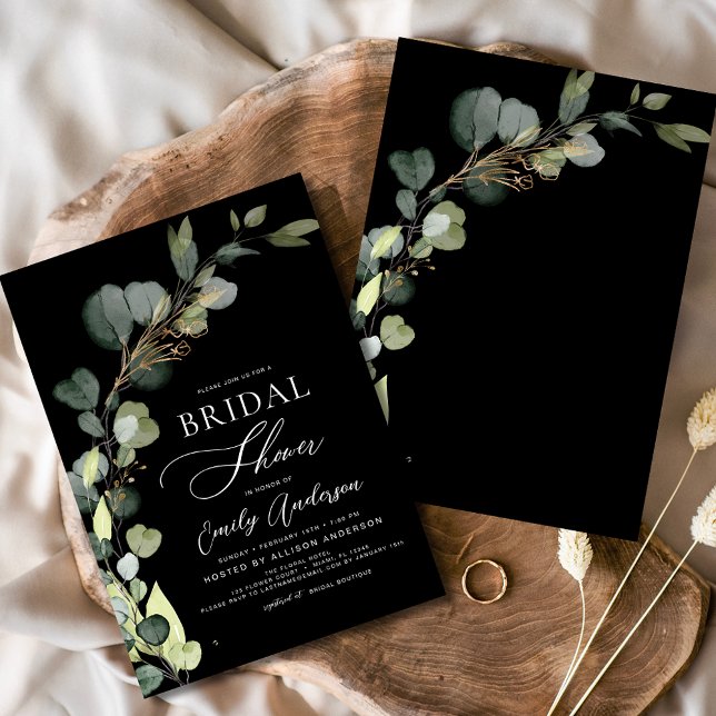 Black Bridal Shower Greenery Eucalyptus Invitation (Creator Uploaded)