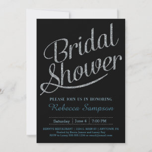 Black Bridal Shower Invitation - Silver Script