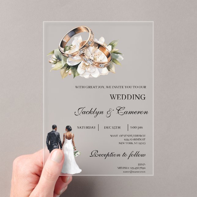 Black bride and groom acrylic wedding invitations (Insitu (Handheld))