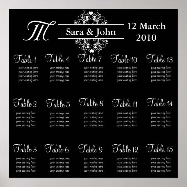 Black Bride and Groom Seating Chart (Front)