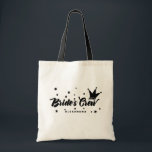 Black Bride's Crew Typography Crown and Stars Tote Bag<br><div class="desc">Who is in the bride's crew? Fun and festive bridal party tote bag featuring bold typography with crown and stars illustration. This bag will be a perfect gift to your bridesmaids, maid of honour, matron of honour, flower girls and other bridal party. Personalise by adding their names. Wear this during...</div>