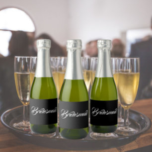Black Bridesmaid Simple Stylised Script Sparkling Wine Label