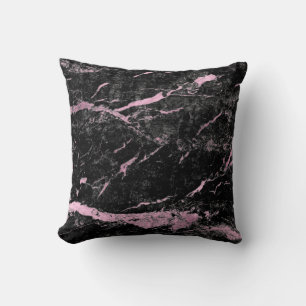 Black Bright Pink Rose Gold Abstract Marble Glam Cushion
