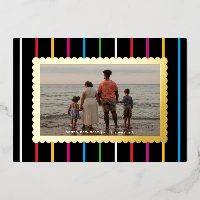 Black Bright Stripes and Scallops Landscape Photo (Front)