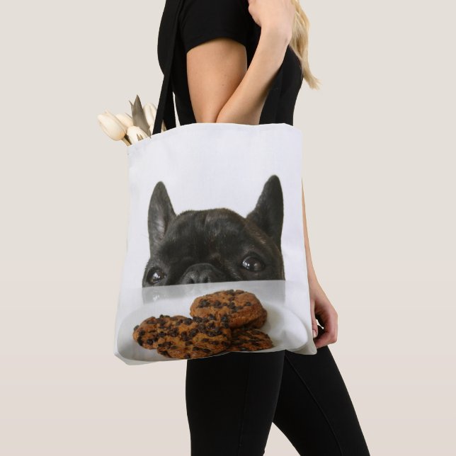 Black Brindle French Bulldog Tote Bag (Close Up)