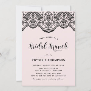 Black Brocade Lace Blush Bridal Brunch Invitation