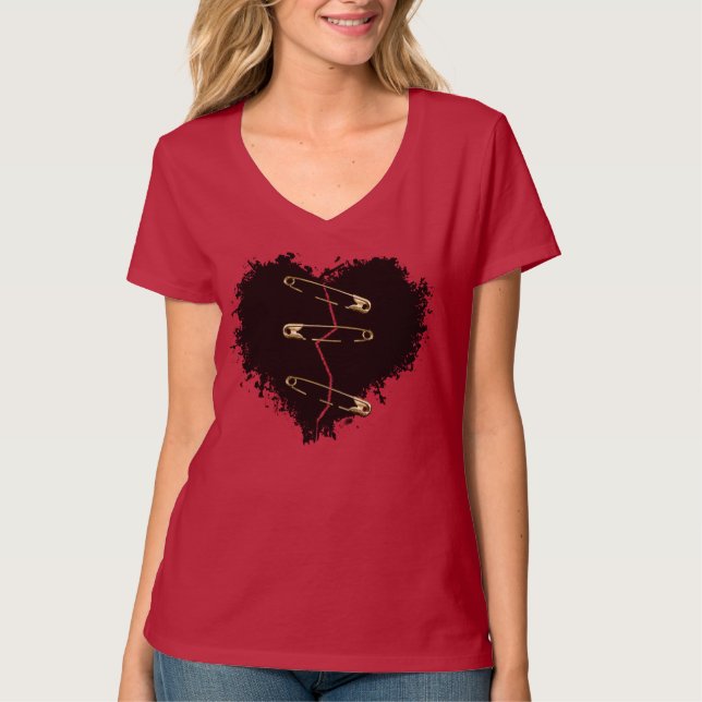 Black Broken Heart Pinned Up Goth T-Shirt (Front)