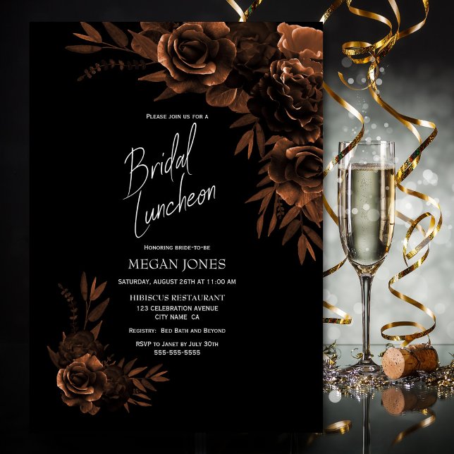 Black Bronze Floral Bridal Luncheon Invitation (Creator Uploaded)