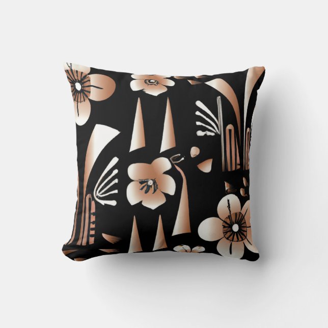 Black & Bronze Floral Pattern Cushion (Front)
