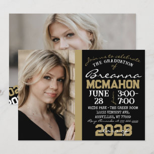 Black & Bronze Gold Graduation 2 Photo Invitation