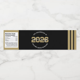Black & Bronze Gold Graduation Water Bottle Label
