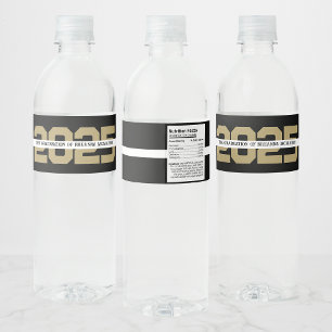 Black & Bronze Gold Personalised Graduation Water Bottle Label