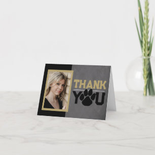 Black & Bronze Paw Print Graduation Folding Photo Thank You Card