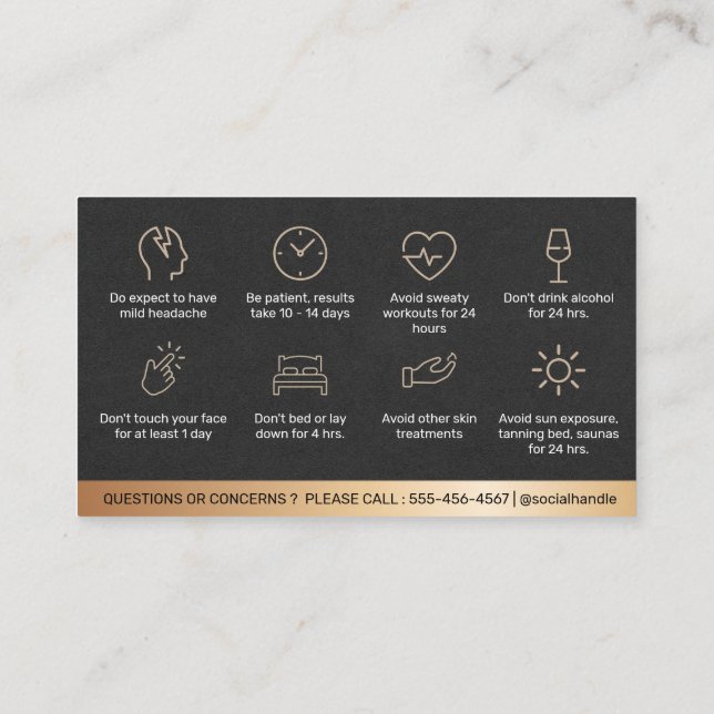 Black Bronze Retro Botox Aftercare Guide Business Card (Back)