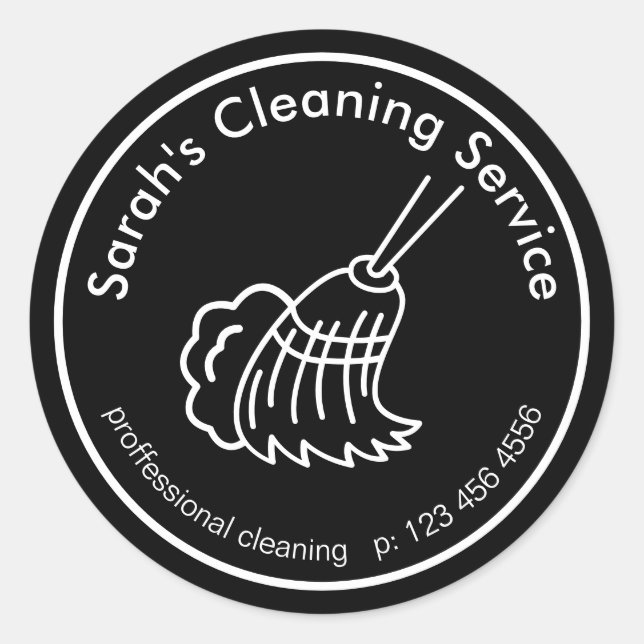 Black Broom Cleaning Service Logo Classic Round Sticker (Front)