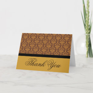 Black Brown and Gold Badge Damask Thank you Card