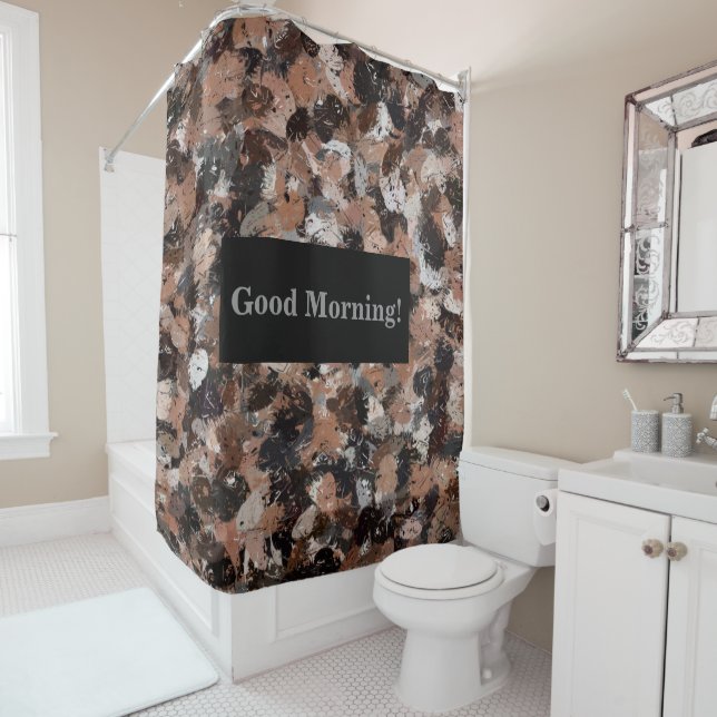 Black, Brown and Grey Paint Splatters Shower Curtain (In Situ)