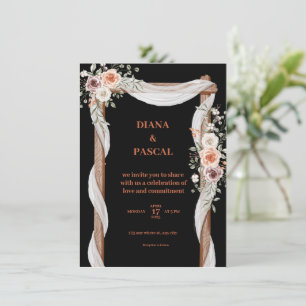 Black, brown and pink wedding invitation