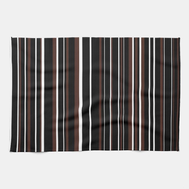 Black, Brown, and White Barcode Stripe Tea Towel (Horizontal)