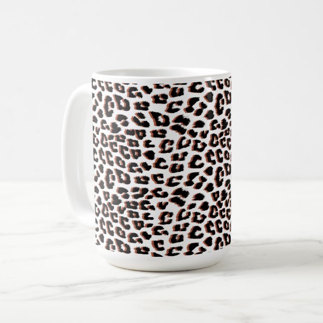 Black Brown and White Leopard Print  Coffee Mug (Front Left)
