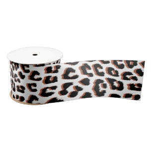 Black Brown and White Leopard Print Satin Ribbon