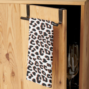 Black Brown and White Leopard Print Tea Towel