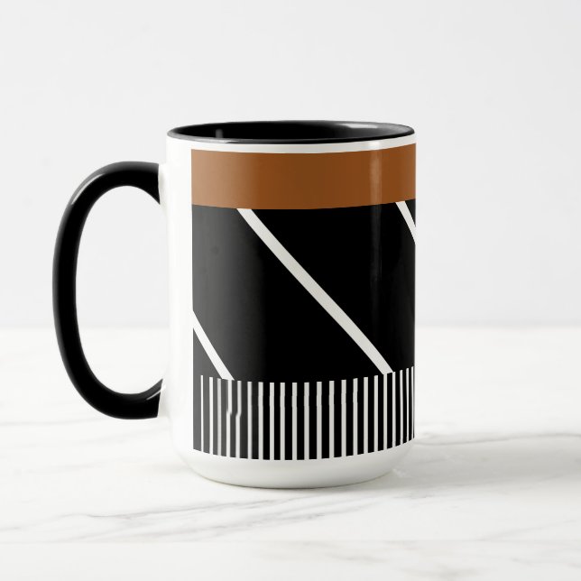 Black, Brown and White Mug - Chic in Stripes  (Left)