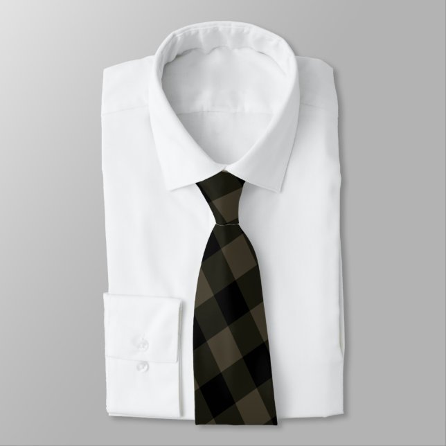 Black Brown Art Checked Tie (Tied)