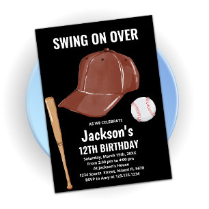Black Brown Baseball Birthday Invitations