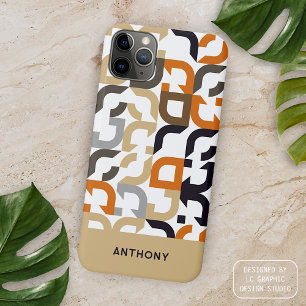 Black Brown Beige Orange Midcentury Art Pattern iPhone 15 Pro Max Case