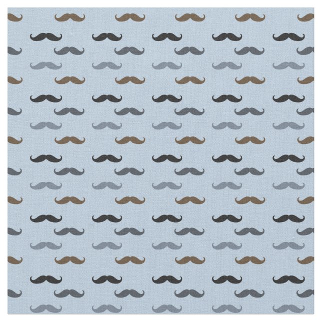 Black Brown Blue Retro Moustaches Fabric (Close Up)