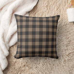 Black Brown Checkered Buffalo Plaid Rustic Country Cushion