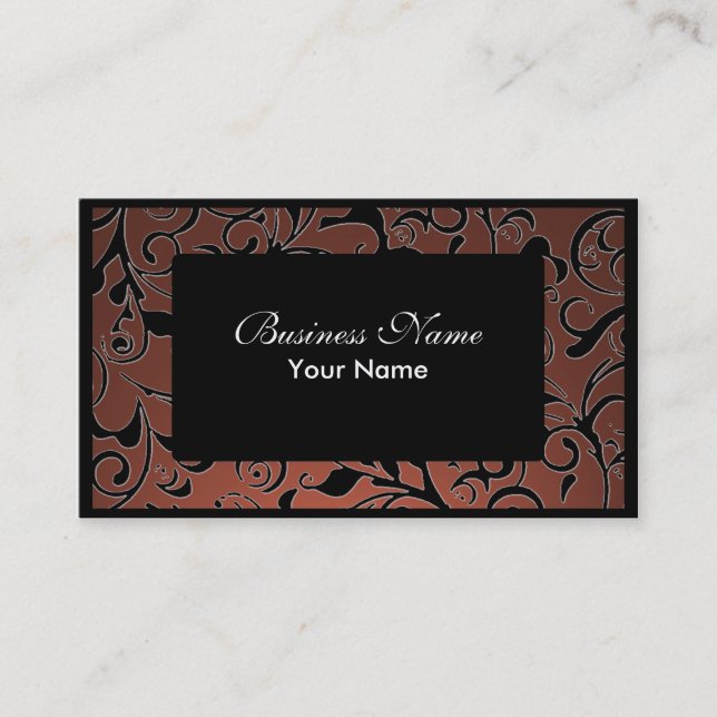 Black brown damask appointment business cards (Front)
