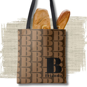 Black Brown Elegant Designer Pattern Monogram Tote Bag