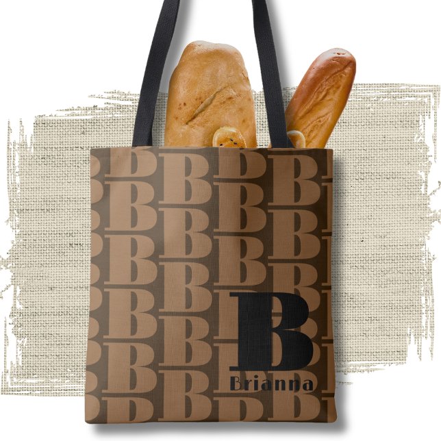 Black Brown Elegant Designer Pattern Monogram Tote Bag (Creator Uploaded)