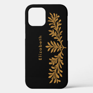 Black Brown Floral Leaves Custom Name Persoalized  iPhone 12 Pro Case