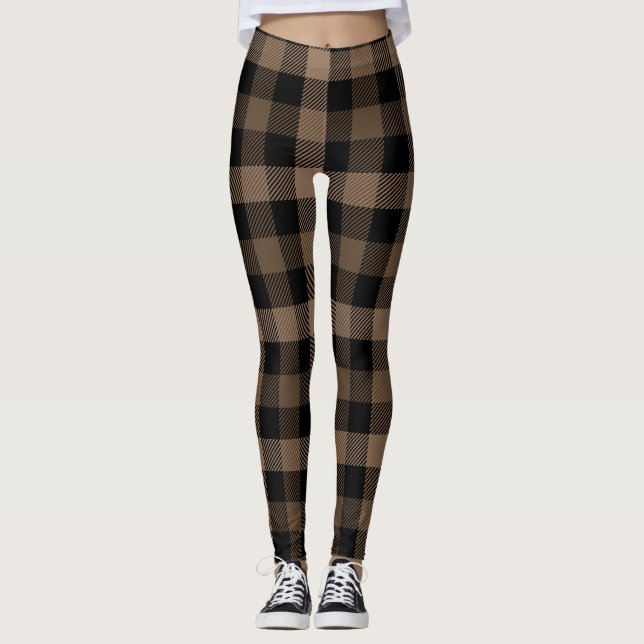 Black & Brown Gingham Shepherd's Plaid Leggings (Front)