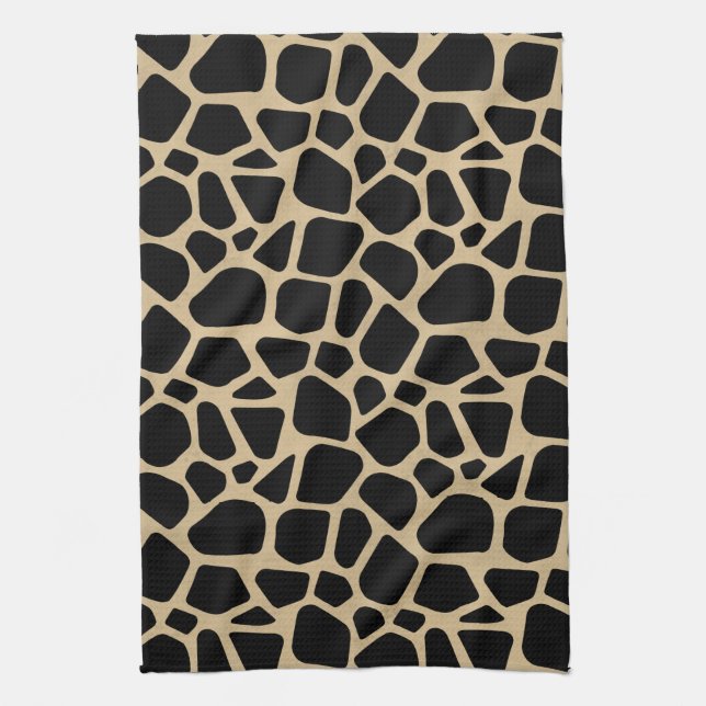 Black Brown Giraffe Print Tea Towel (Vertical)