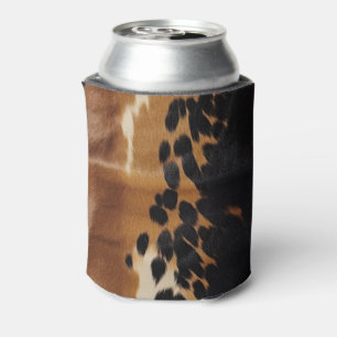 Black Brown Gold Cowhide  Can Cooler