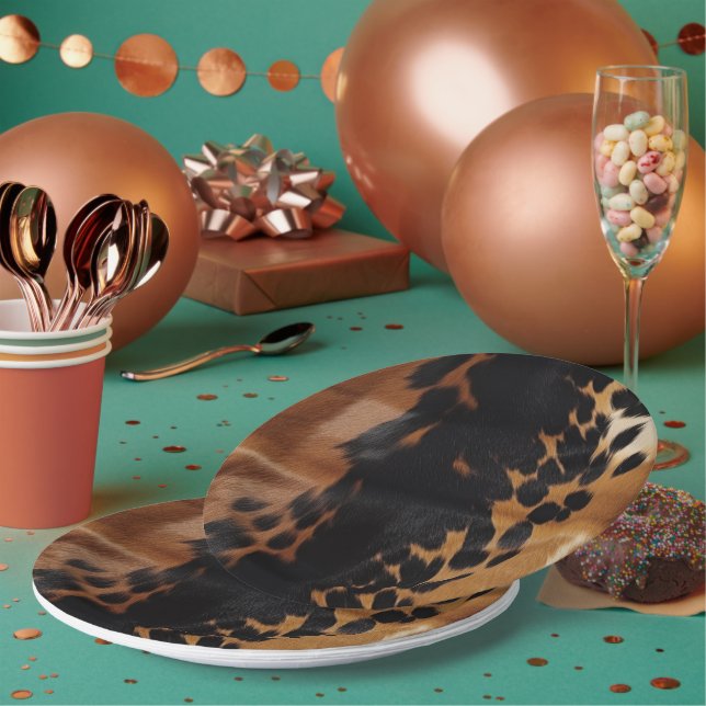 Black Brown Gold Cowhide  Paper Plate (Multi)