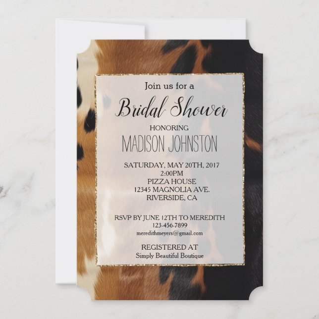 Black Brown Gold Cowhide Southwest  Invitation (Front)